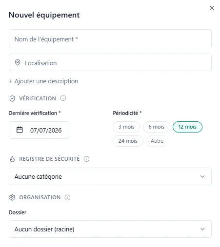 Import d’un parc d’équipements