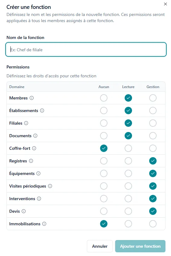 Attribution des permissions par module