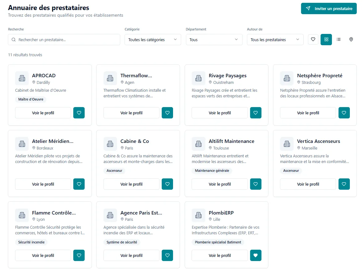 Fiche prestataire dans l’annuaire